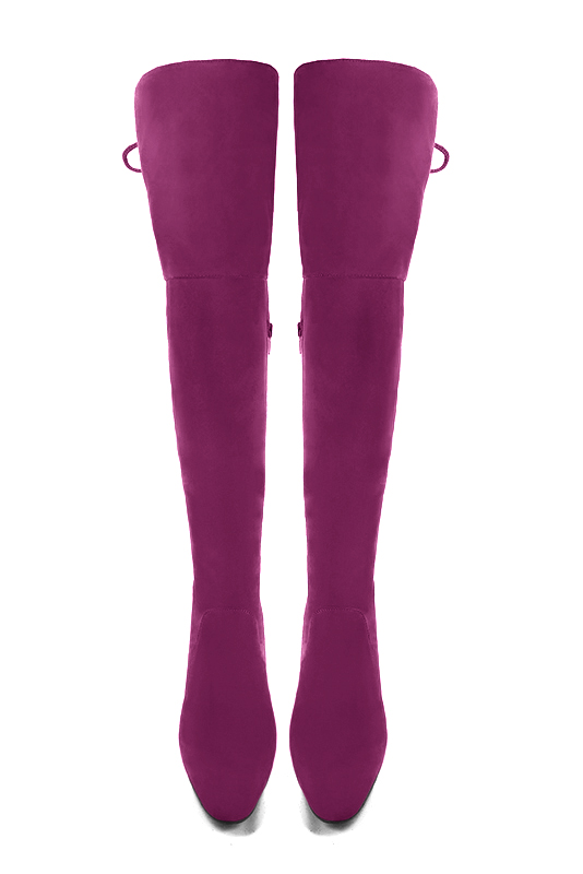 Mulberry purple women's leather thigh-high boots. Round toe. High block heels. Made to measure. Top view - Florence KOOIJMAN